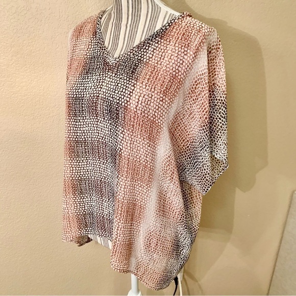 CAbi Blouse Small Sheer White Brown Rust Animal Print Snakeskin V-Neck Near New - Picture 6 of 12